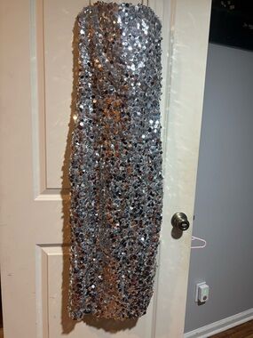 B Darlin Silver Sequin Maxi Skirt